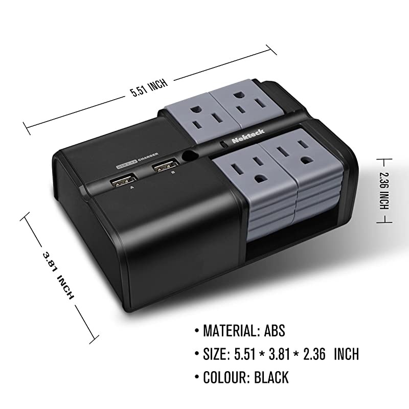 UL Listed Surge Protector Wall Tap Adapter 4 Rotating Outlets Plug with Dual USB 24A Charging Ports540 Joules Surge Suppressor for Travel or HomeOffice Use