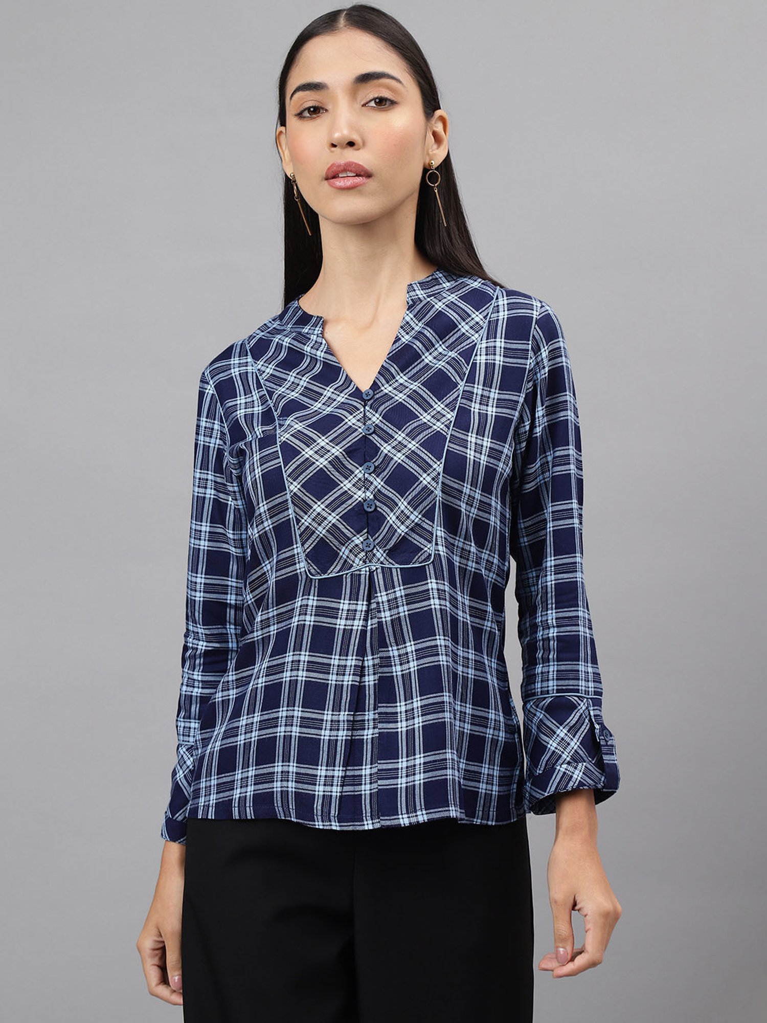 Latin Quarters Navy Check Top