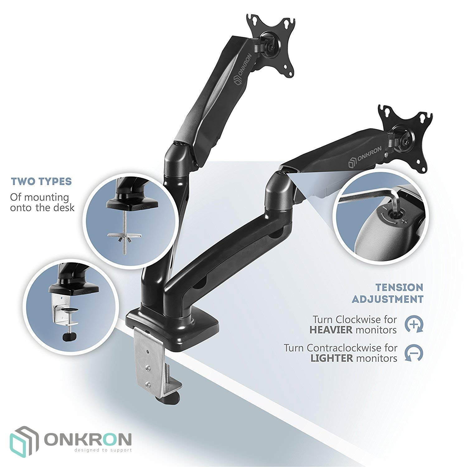 ONKRON Dual Monitor Desk Mount for 13 to 27-Inch LCD LED Computer TV Screens up to 14.3 lbs G160