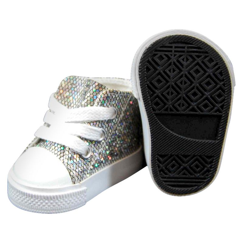 The Queen's Treasures 18 Inch Doll Clothes Accessory, Silver Sparkle Sneakers Plus Authentic Shoe Box