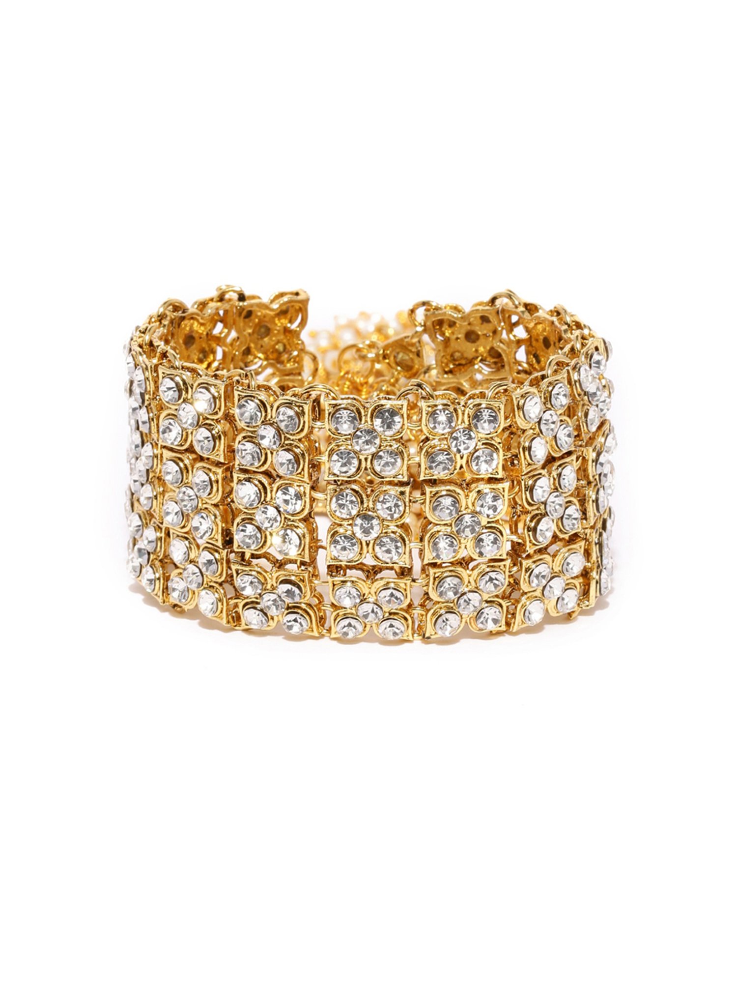 Zaveri Pearls Gold Tone Austrian Diamonds And Pearls Charm Classic Bracelet - ZPFK8831