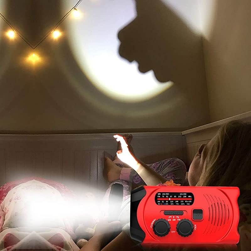 2021 Newest Version? Emergency Solar Hand Crank Radio, NOAA Weather Radio for Emergency with AM/FM, LED Flashlight, 2000mAh Power Bank and SOS Alarm,USB Mobile Phone Charger(Red)