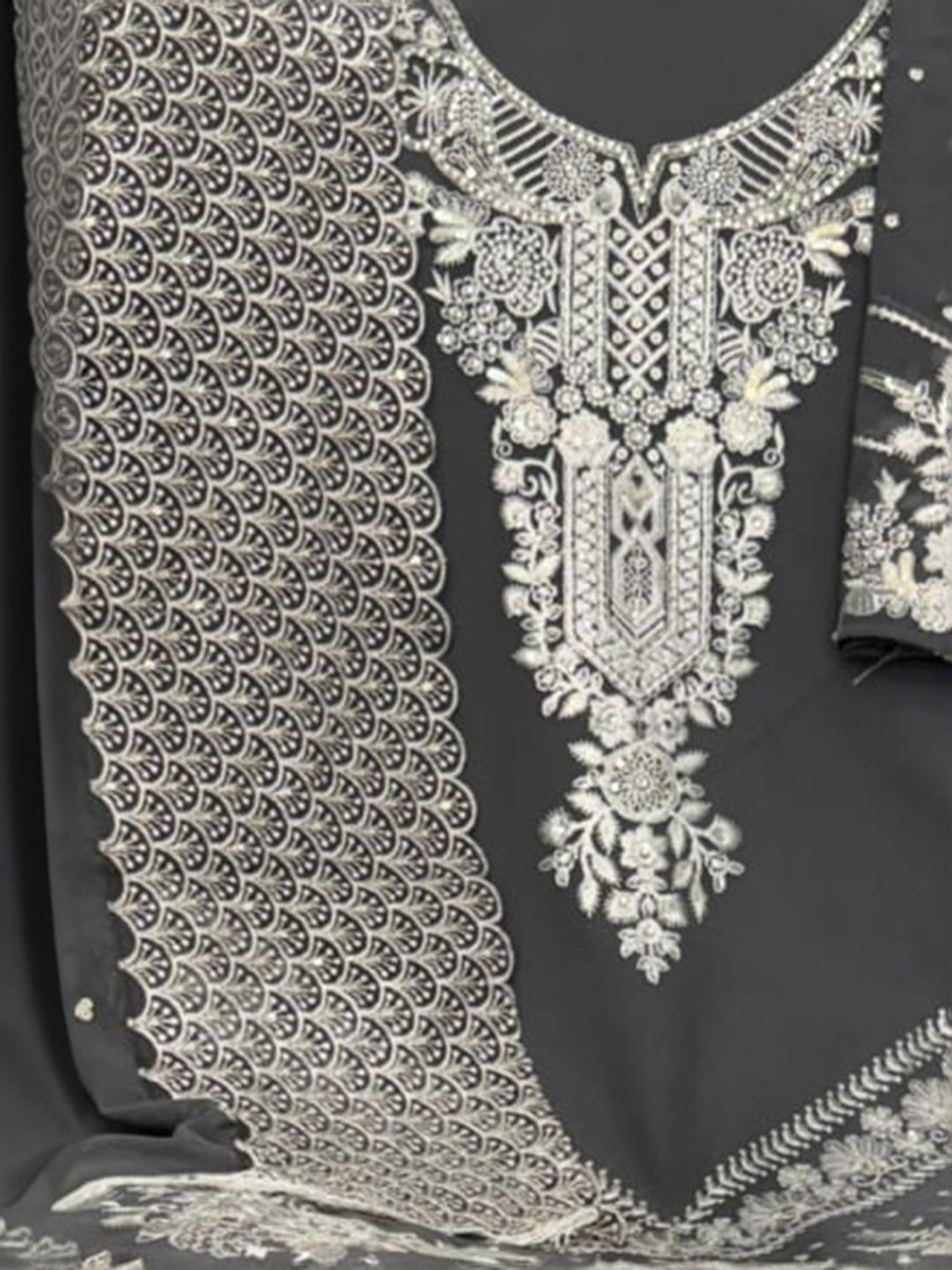 Odette Grey Embroidered Unstitched Dress Material