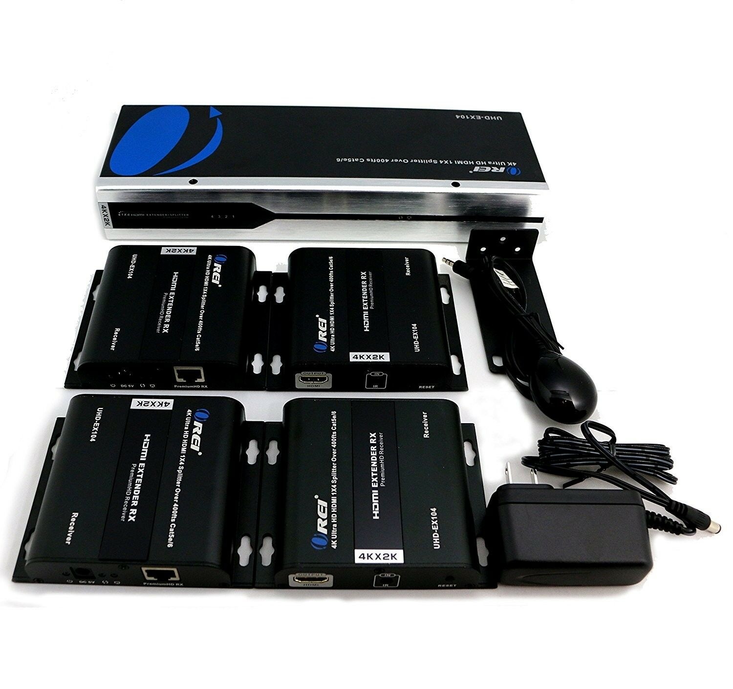 OREI 1X4 HDMI 2.0 Extender Splitter over CAT5/5e/6 with IR - Max 395 Feet (120m) at 1080p, 2K x 4K @ 30 HZ