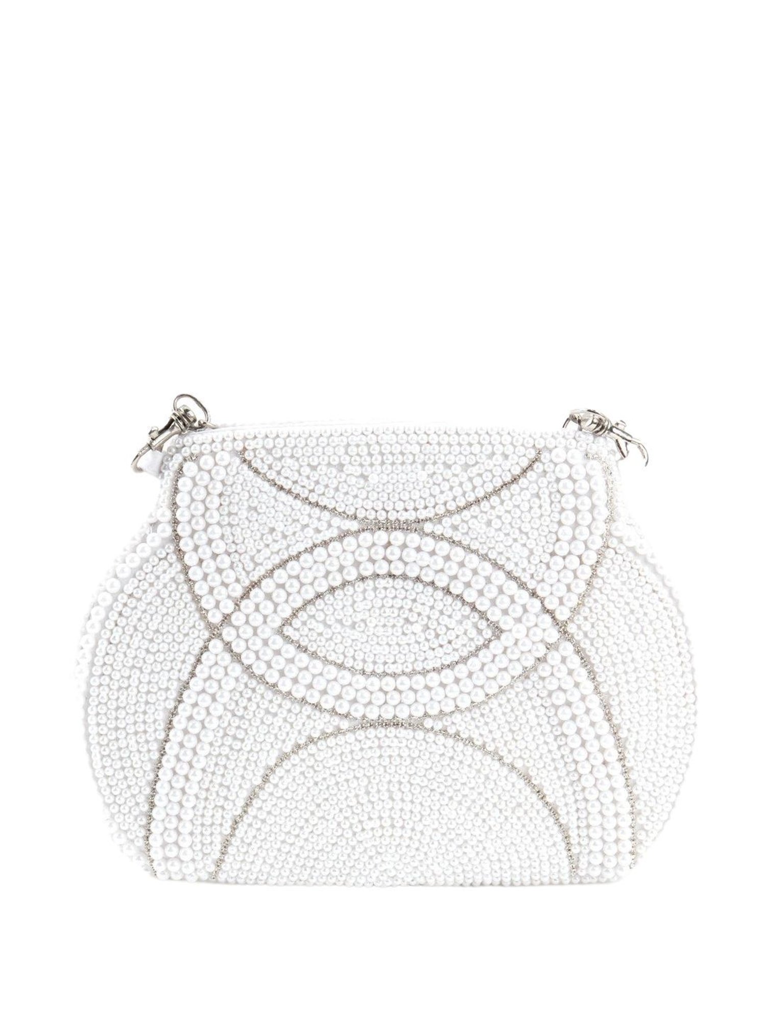 Odette White Embellished Sling Handbag