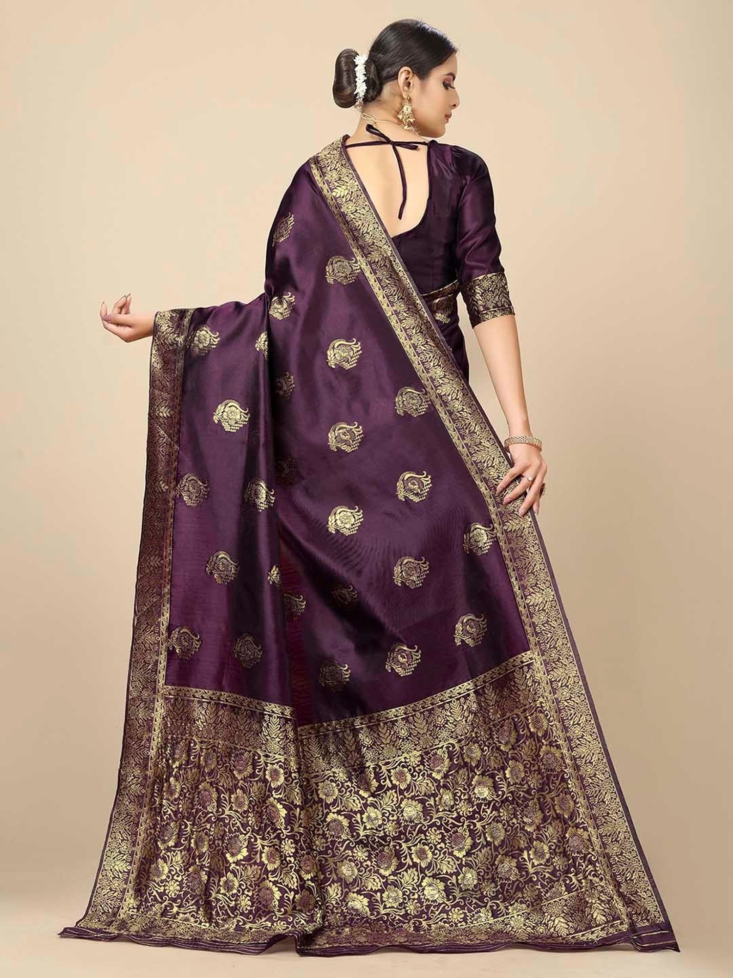 Rangita Mauve Banarasi Woven Saree With Blouse