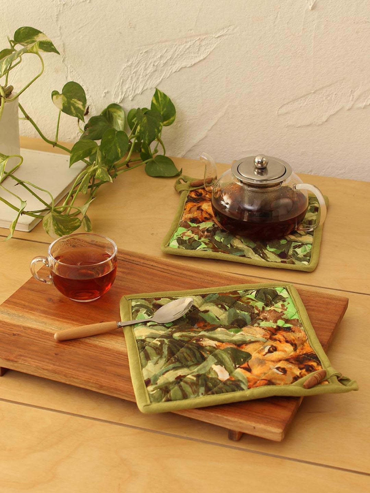 House This Gir Green Cotton Pot Holders - Set of 2