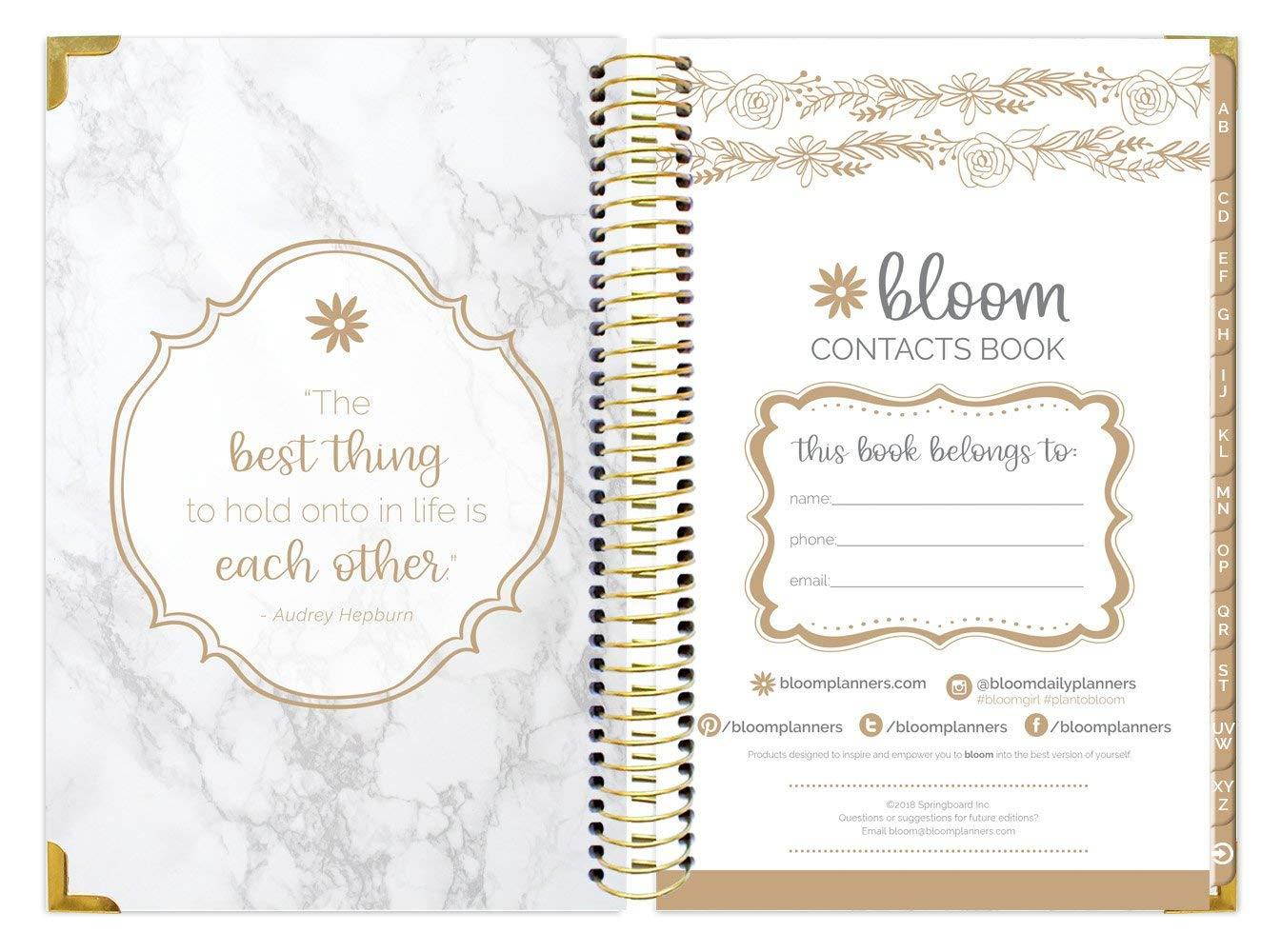 bloom daily planners New and Improved Hard Cover Contacts/Address Book - 6" x 8.25" - Marble