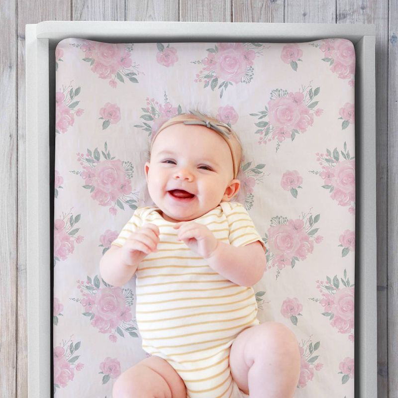 The Peanutshell Farmhouse Floral Changing Pad Cover - Pink