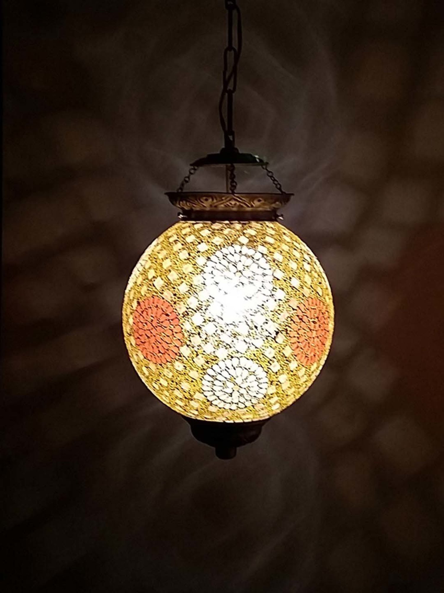 Fos Lighting 'Chandni Tilak' Antique Gold & White Brass Hanging Light - Set of 1