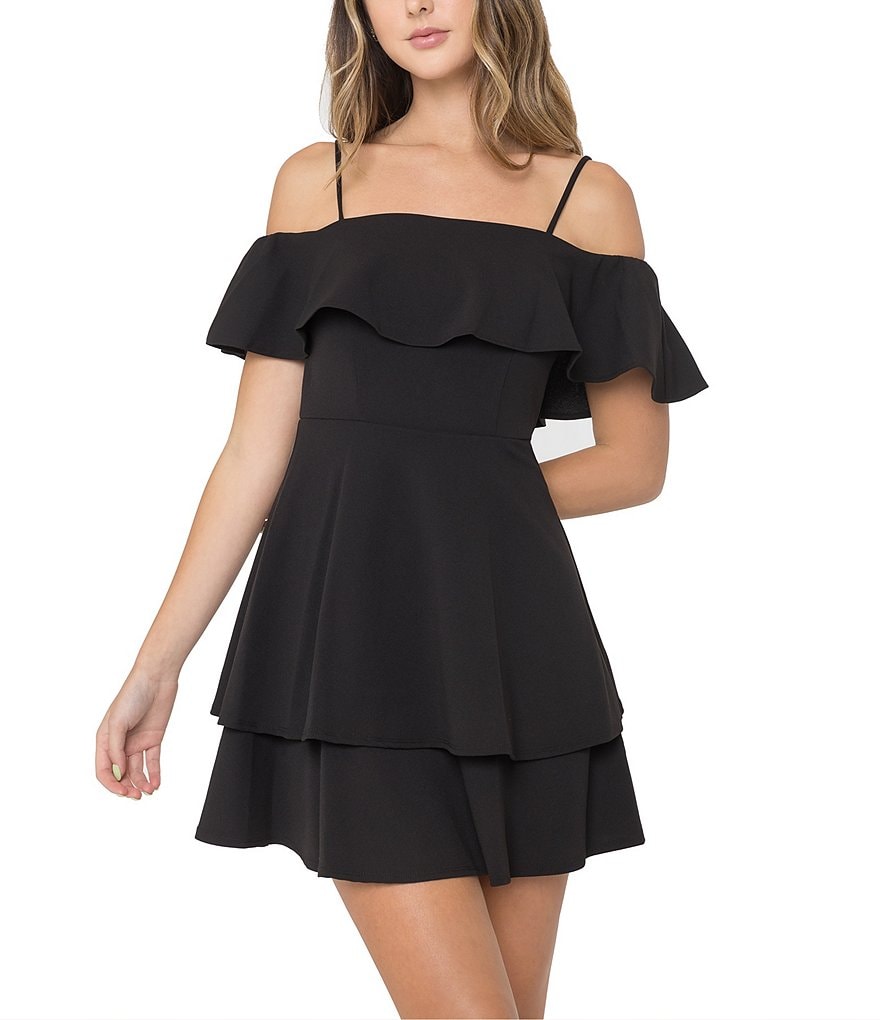 B. Darlin Off-The-Shoulder Pop-Over Skater Dress