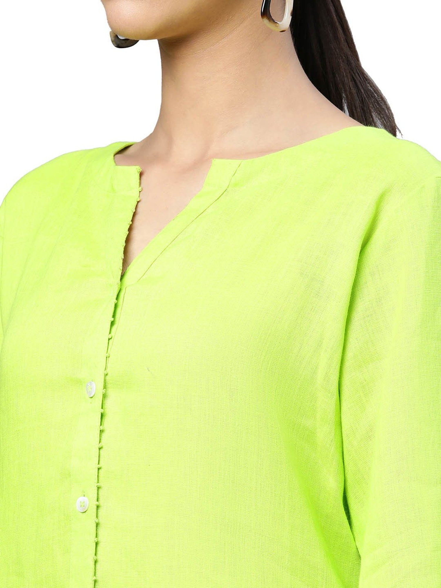 Linen Club Woman Lime Green Straight Kurta