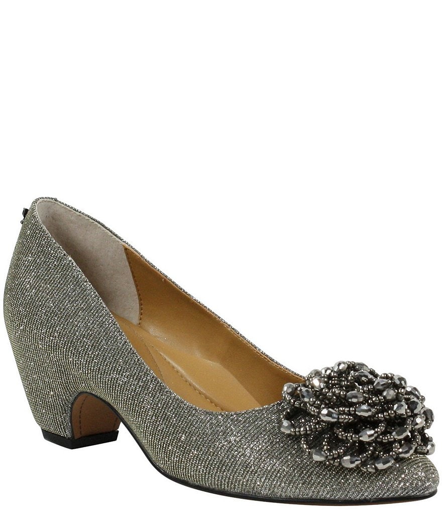 J. Renee Deyanne Glitter Fabric Beaded Floral Ornament Detail Pumps