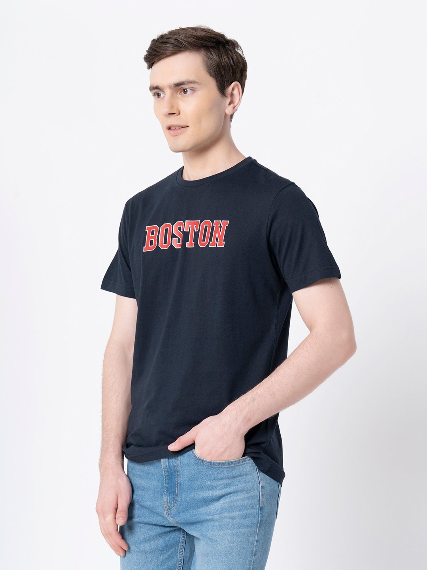 Red Tape Navy Regular Fit Graphic Print Cotton Crew T-Shirt