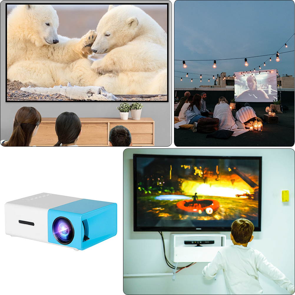 FRCOLOR YG300 Mini Projector 1080P LED 600 Lumens Screen Mirroring Home Theater Projector 80 Inch Display Compatible Laptop Smartphone &mdash; Sky Blue
