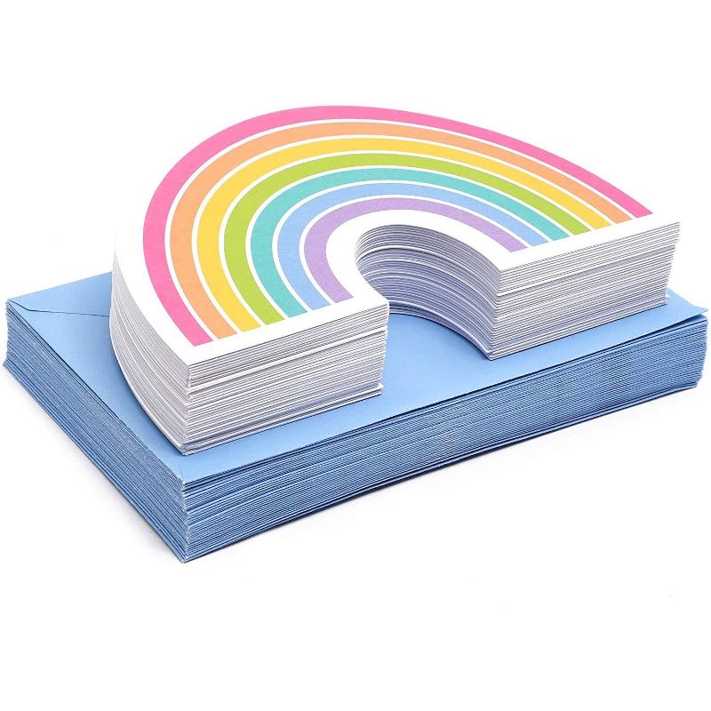 Paper Junkie 36-Pack Die-Cut Rainbow Cards with Envelopes for Kids Party Invitation, Thank You Notes 4x6 in
