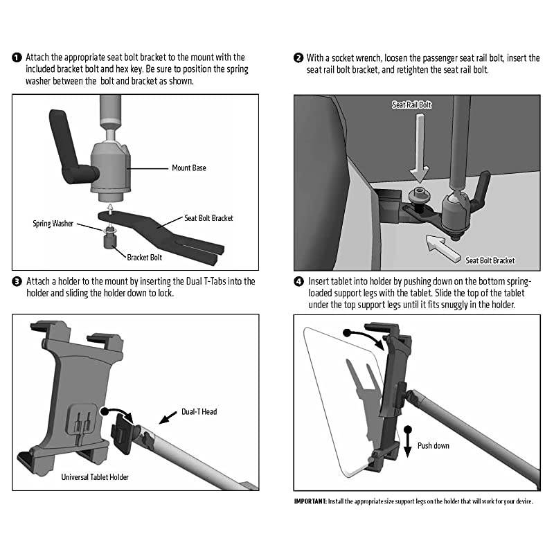 Heavy Duty Car or Truck Seat Rail Tablet Mount with 22 inch Arm for iPad Pro iPad Air 2 Retail Black
