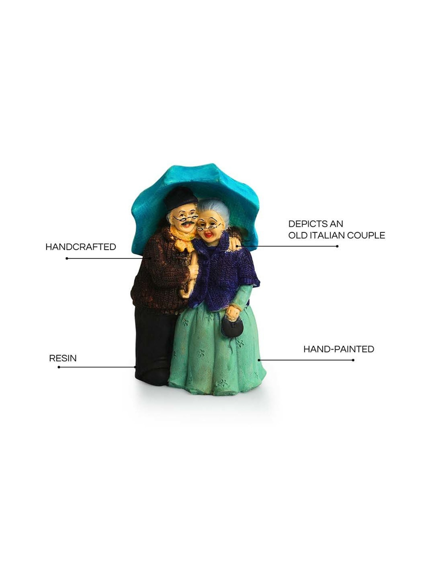 ExclusiveLane Multicolor Resin Italian Old Umbrella Couple Showpiece