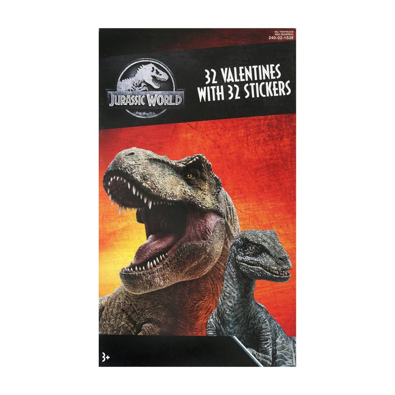 Jurassic World 32ct Deluxe Valentines With Stickers
