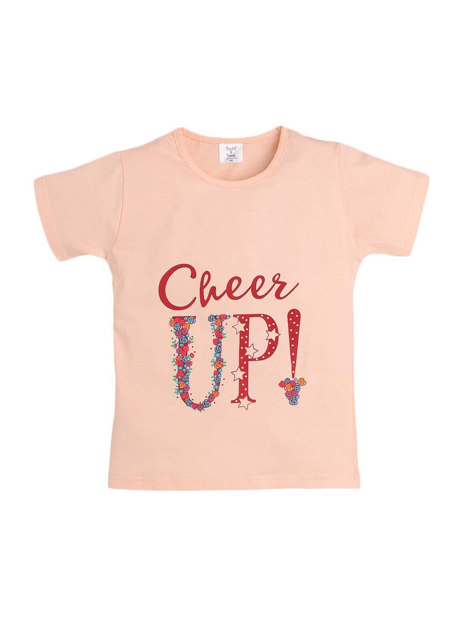 Todd N Teen Kids Peach Cotton Printed T-Shirt & Pyjamas