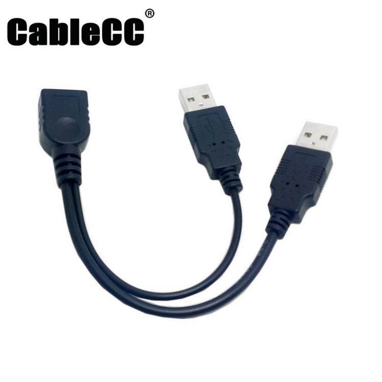 Cablecc Black USB 2.0 Female A to Dual A Male Extra Power Data Y Extension Cable for 2.5" Mobile Hard Disk