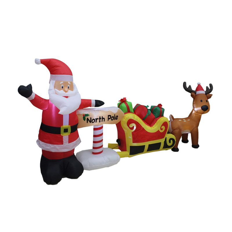 A Holiday Company Heavy Duty 9 Foot Wide Weather Resistant Self Inflatable Blow Up North Pole Scene Christmas Holiday Lawn Decoration with LED Lights
