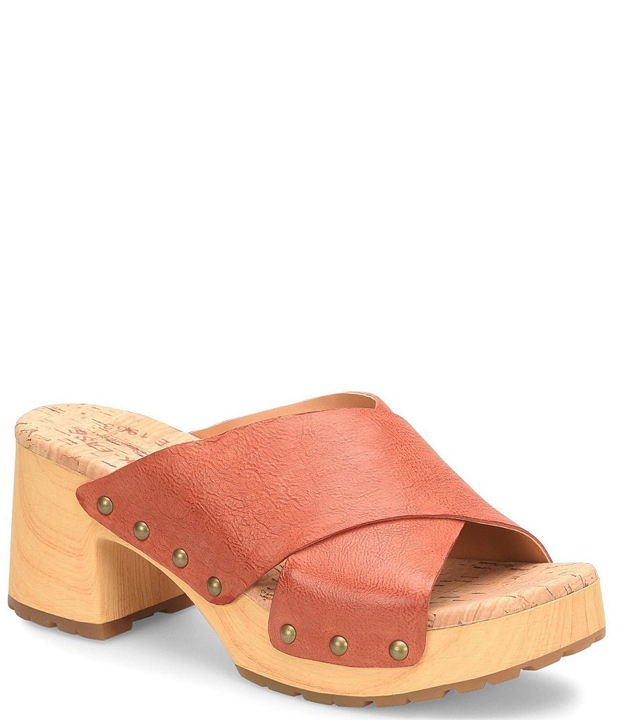 Kork-Ease Tatum Leather Wood Heel Platform Slide Sandals