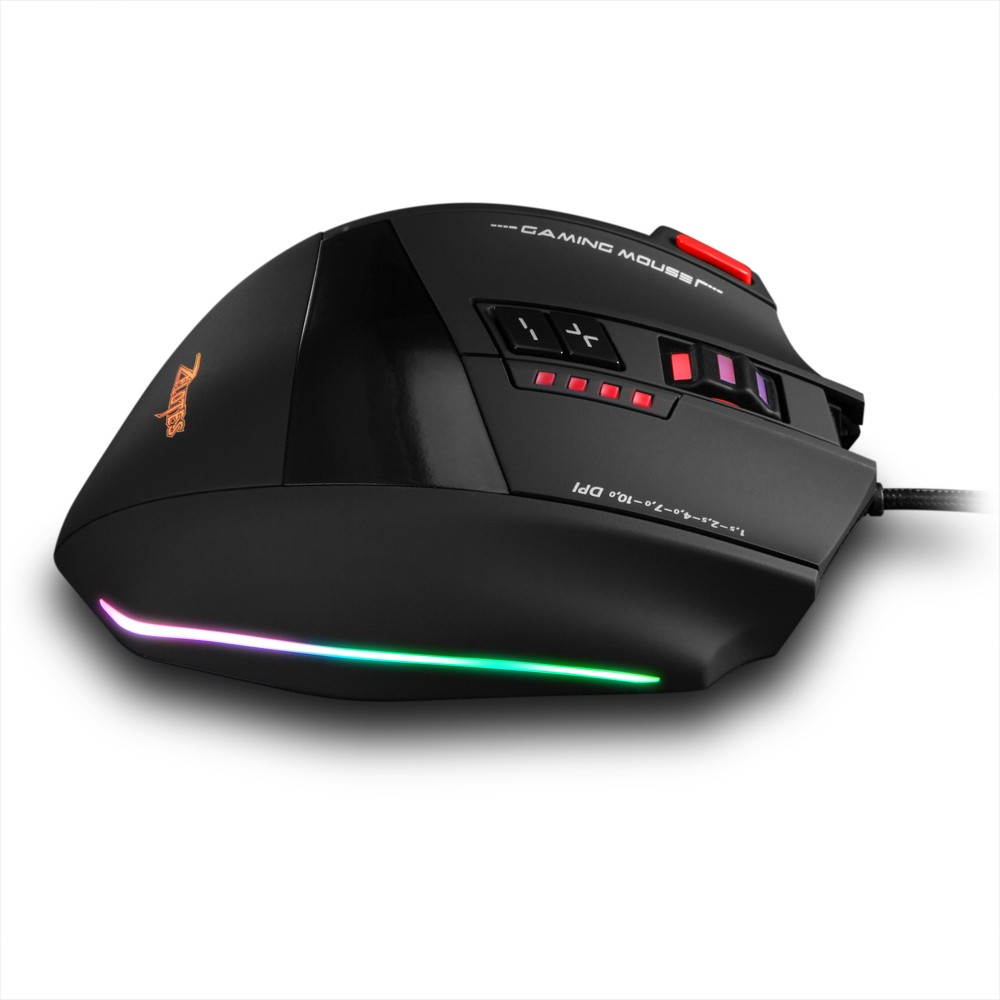 Zelotes C-13 Wired Gaming Mouse 13 Programming Keys Adjustable 10000DPI RGB Light Belt 128KB On-board Memory Built-in Counterweight Mechanism