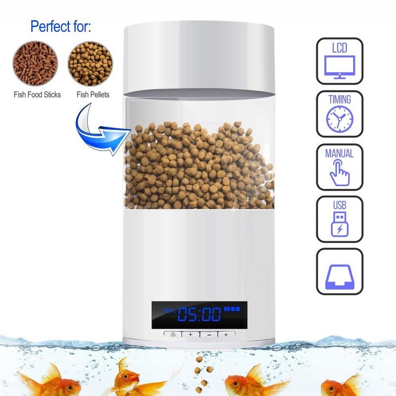 SereneLife SLAFF76 Smart Digital Automatic Sealed Fresh Fish Food Feeder Dispenser for Saltwater and Freshwater Fish Tank Aquariums, White