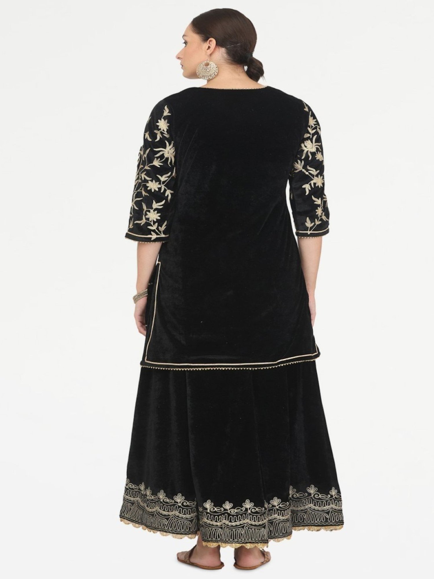 Kaanchie Nanggia Black Embroidered Kurta Skirt with Chanderi Dupatta
