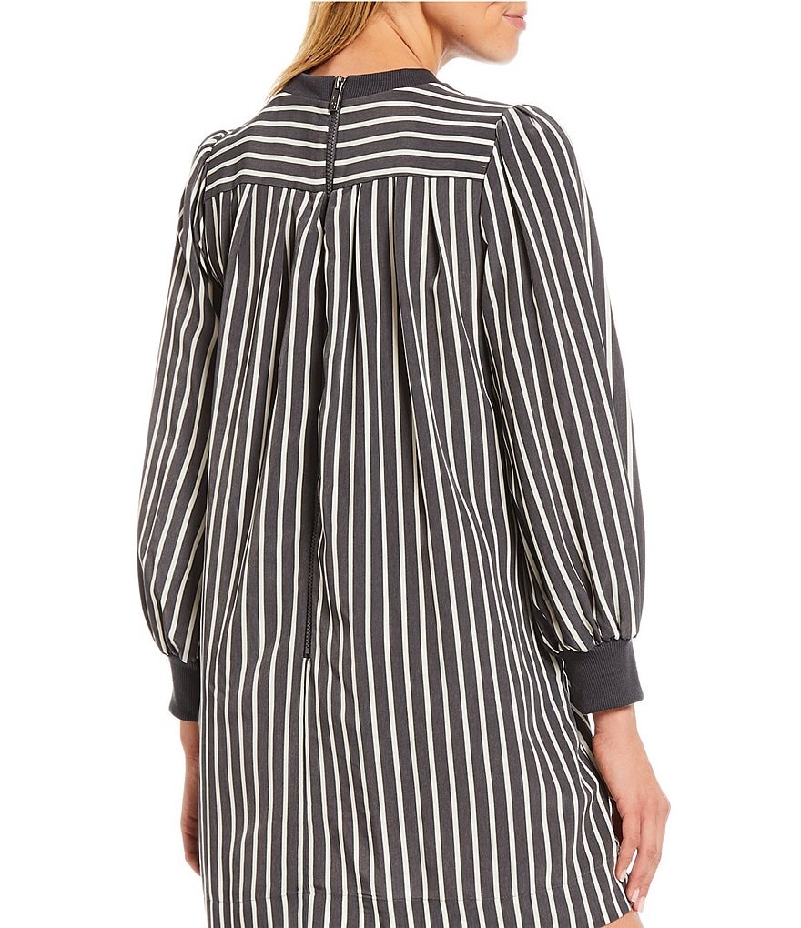 LDT Falon Long Sleeve Crew Neck Pleated Swing Dress