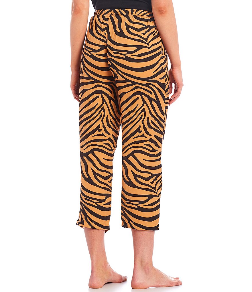 VAN WINKLE & CO. Animal Print Woven Satin Crop Drawstring Sleep Pants
