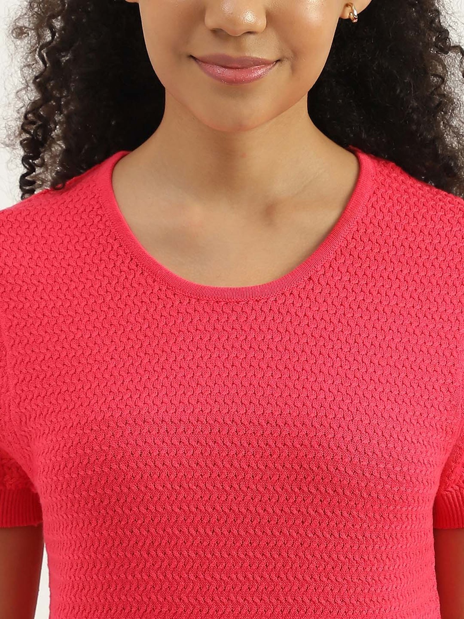 United Colors of Benetton Pink Cotton Textured Pattern Top