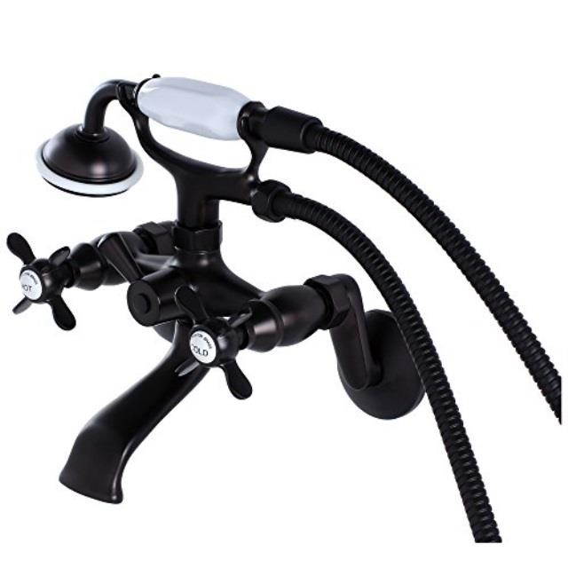 Kingston Brass KS286ORB Essex 3" - 9" Adjustable Centers Wall Mount Clawfoot Tub Filler with Hand Shower, Oil Rubbed Bronze