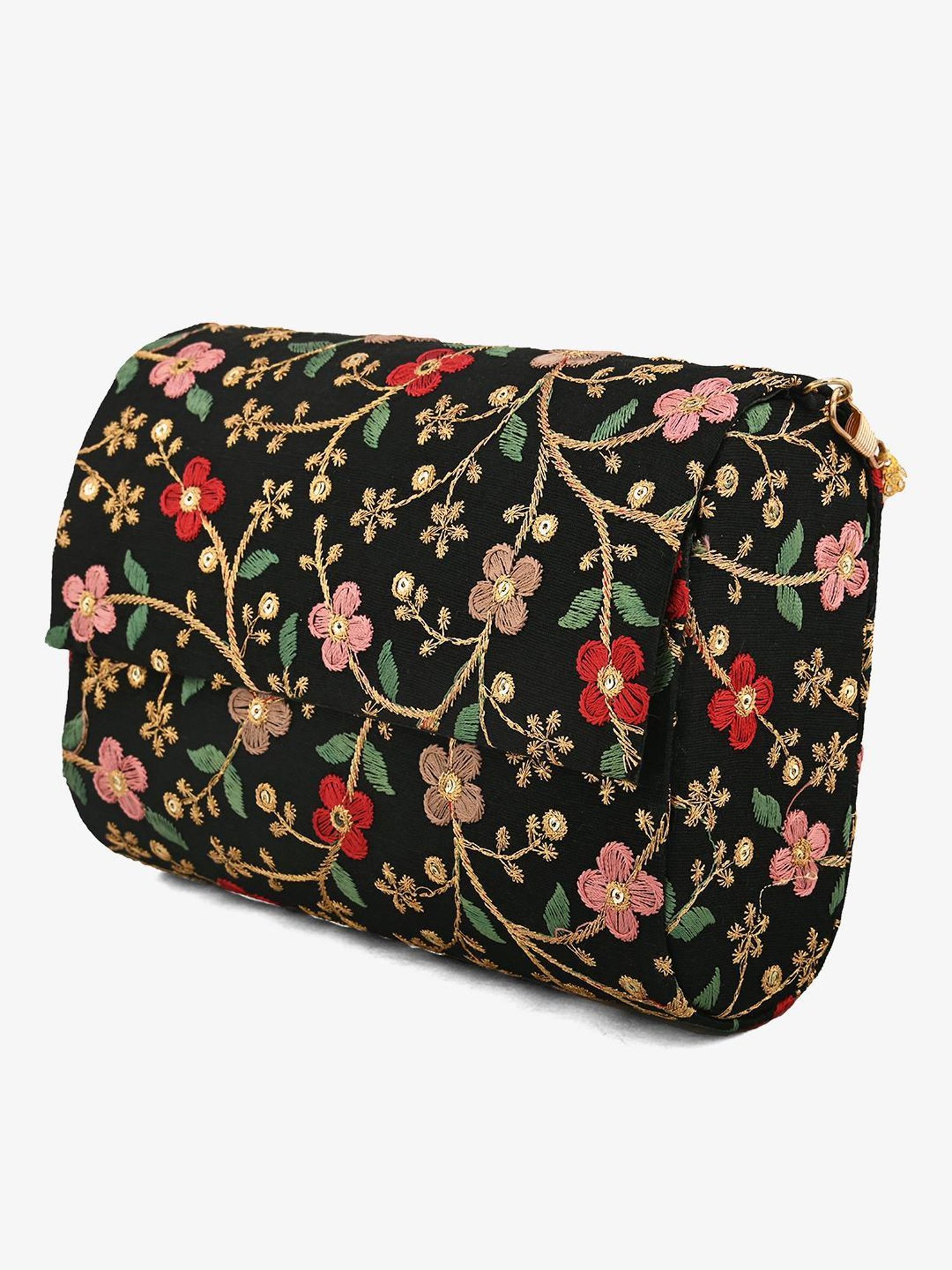 Gaurapakhi Black Embroidered Envelope Clutch