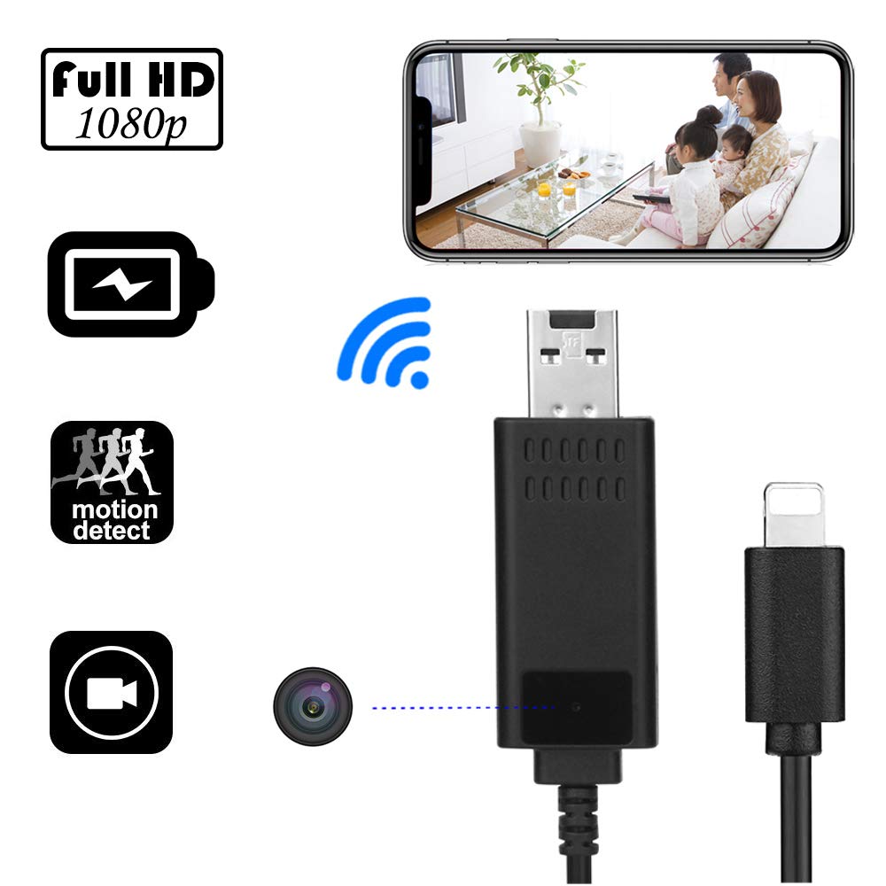 WiFi Mini Hidden Camera Wireless HD 1080P USB Charger Camera Nanny Hidden Cable Video Cam with Remote View/Motion Detection/Loop Recording for Home Security Surveillance