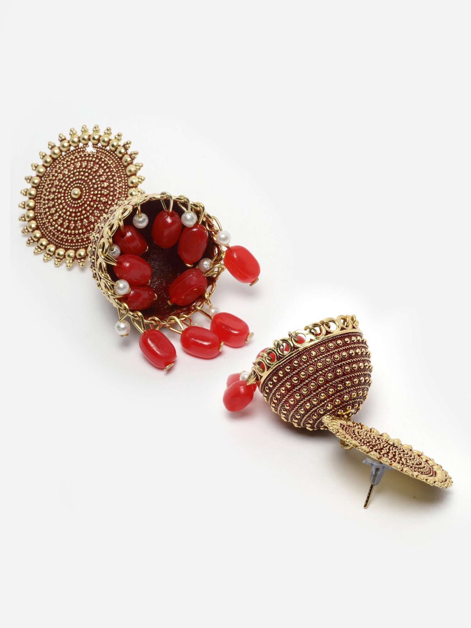 Moedbuille Handcrafted Meenakari Tasselled Floral Design Gold-Plated Antique Jhumki Earrings