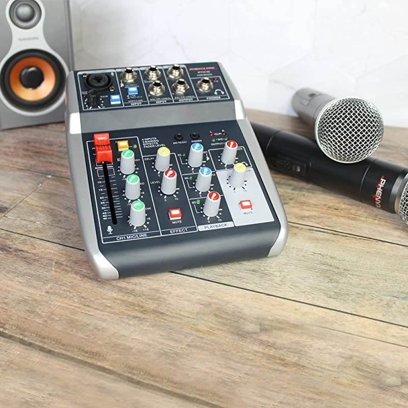 USB Audio Interface Mixer 4Channel 3Band EQ Echo Effects Audio Mixer with Interface to PC for Music Recording Ideal for Live Streaming Recording PTX10