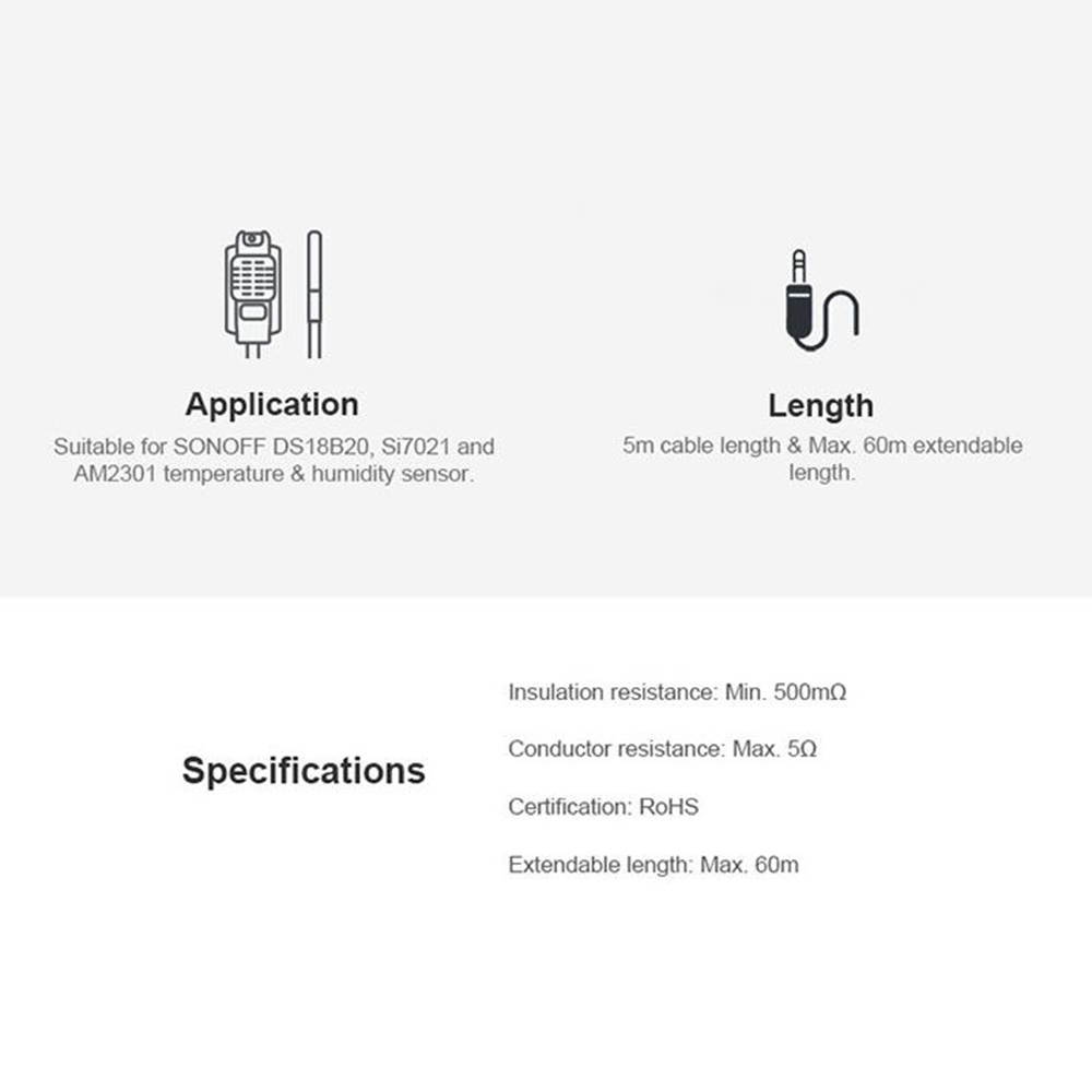 Sonoff AL560 5M Extension Cable with Sonoff DS18B20/Si7021/AM2301 High Accuracy Temperature/Humidity Sensors Home Office Extension Cord