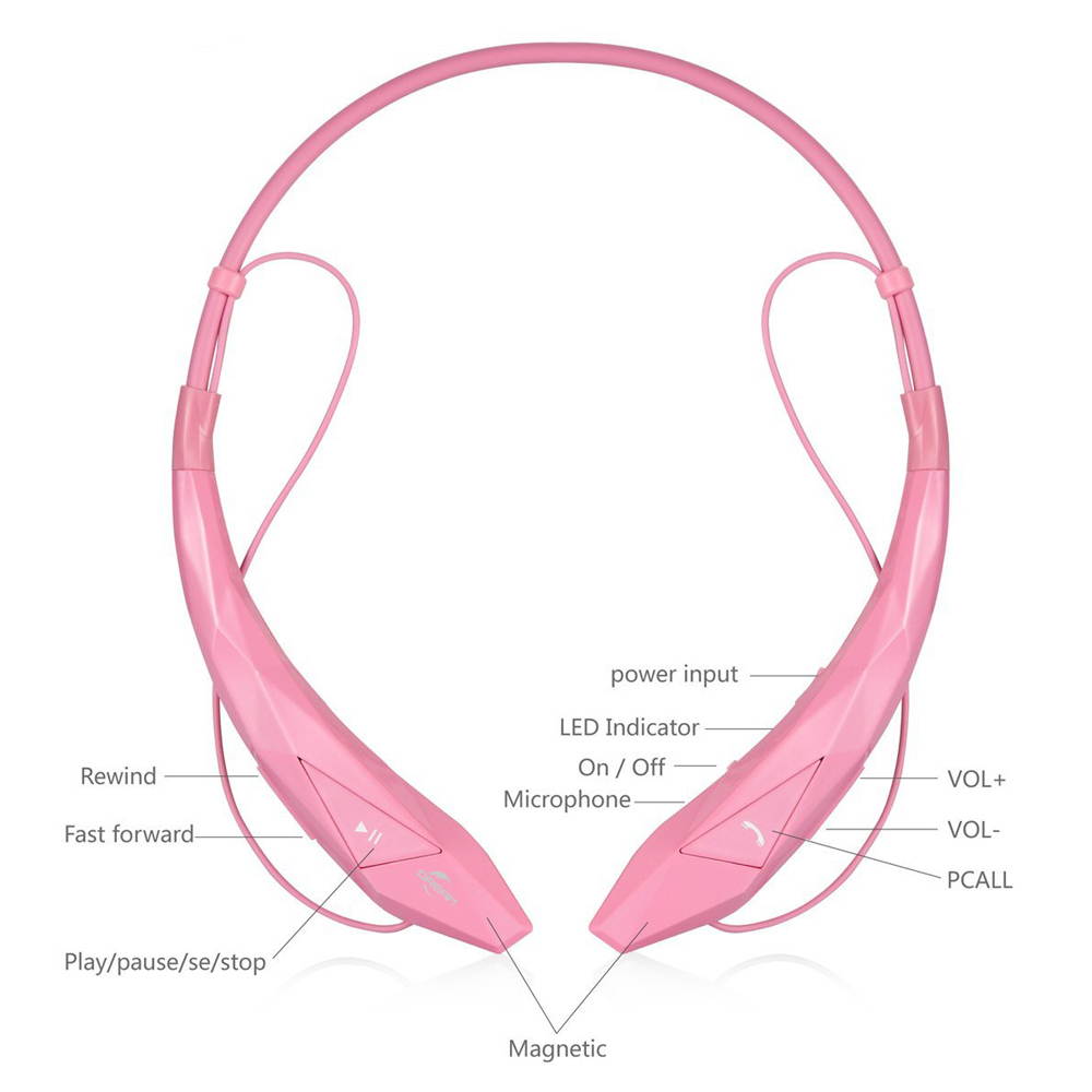 Wireless Bluetooth 4.0 Stereo APT-X Magnetic Headset Sports Running Gym Exercise Neckband Earbuds Headphone with Microphone for iPhone, Samsung Android, Tablets, Other Bluetooth Device-Pink