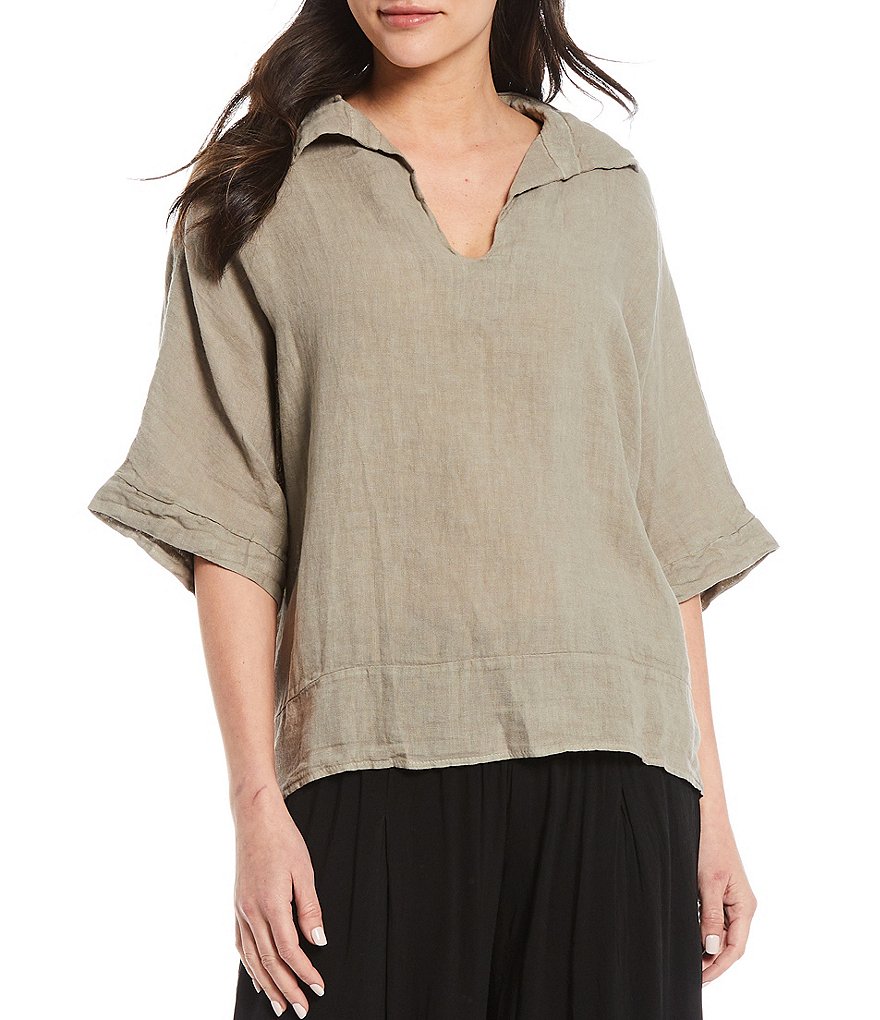 M Made in Italy Shirt Collar Linen Top