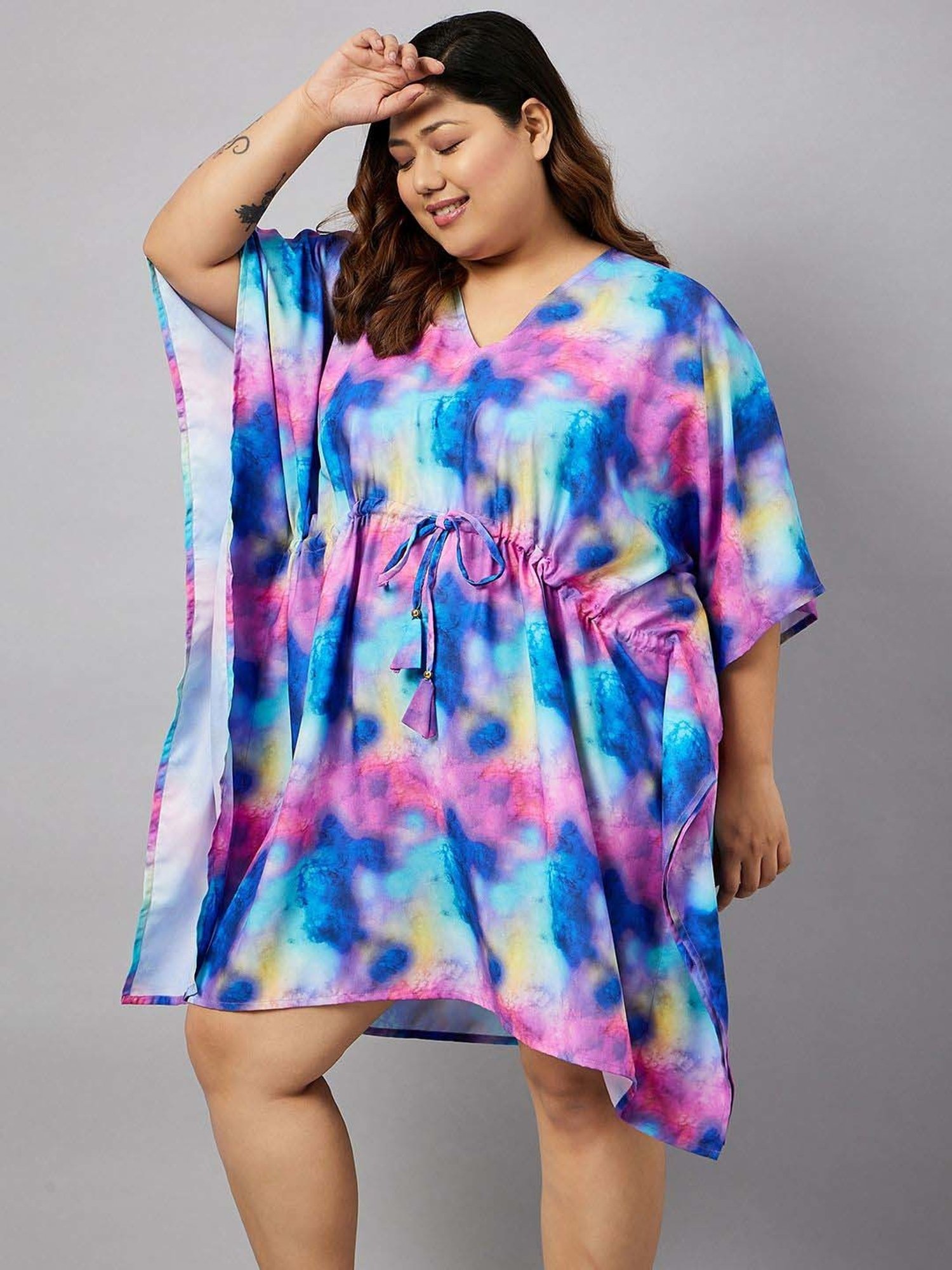 Secrets By ZeroKaata Blue Printed Kaftan