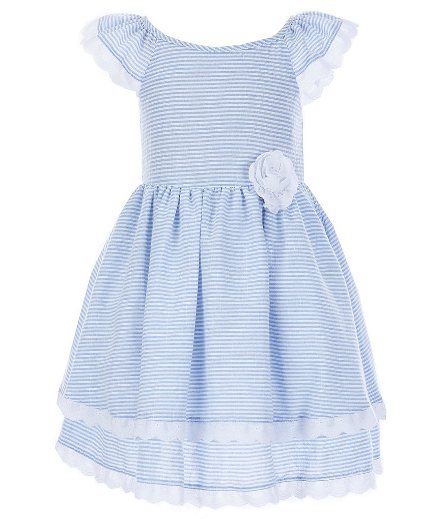 Laura Ashley Little Girls 2T-6X Eyelet-Trim Striped Fit-And-Flare Dress