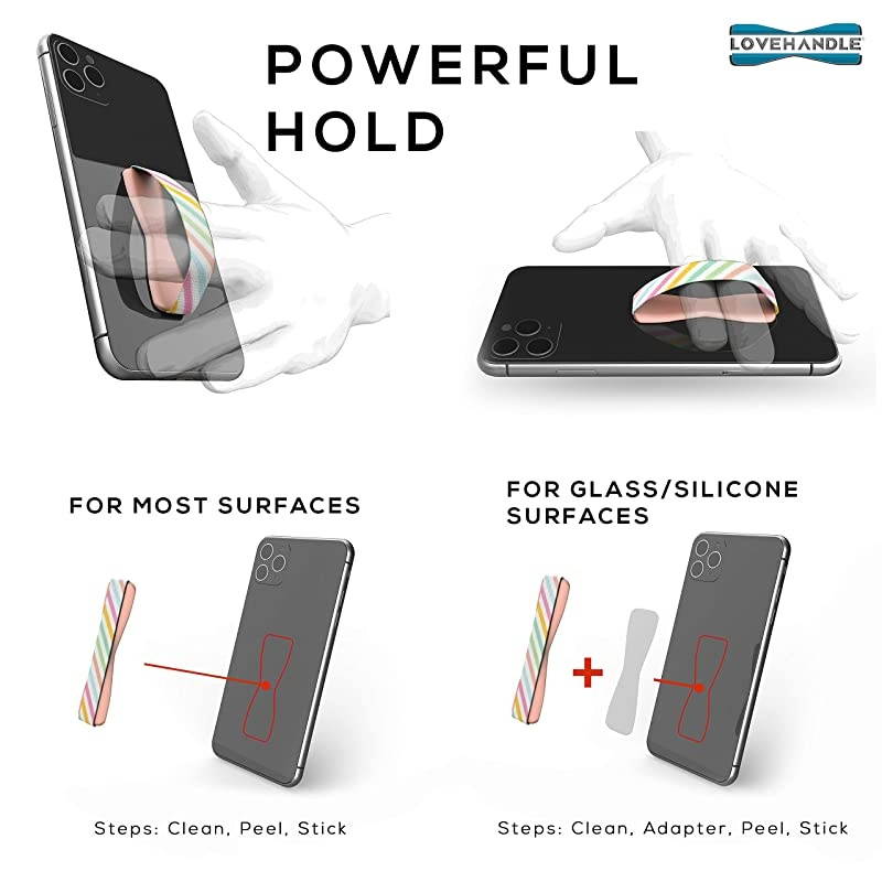 Phone Grip for Most Smartphones and Mini Tablets, Cotton Candy Design Colored Elastic Strap with Mauve Rose Base, LH-01-CottonCandy