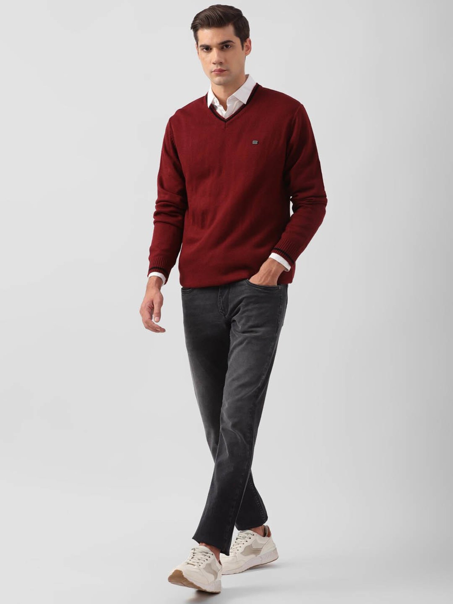 Peter England Casuals Maroon Regular Fit Sweater