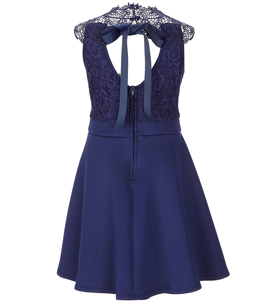 Rare Editions Big Girls 7-16 Illusion-Lace/Scuba Crepe Fit-And-Flare Dress