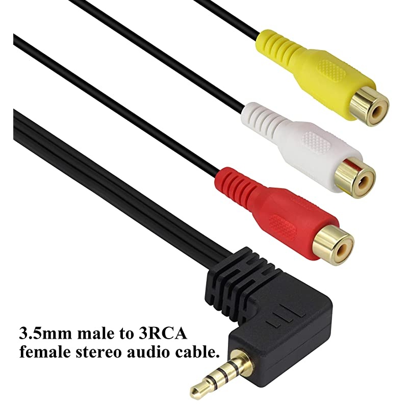 90 Degree 35mm to RCA Cable 4 Pole Left Right 35mm Male to 3 RCA Female Stereo Audio Adapter Extension Cable for SmartphonesMP3SpeakersHome Theater etc25cm10inchMF