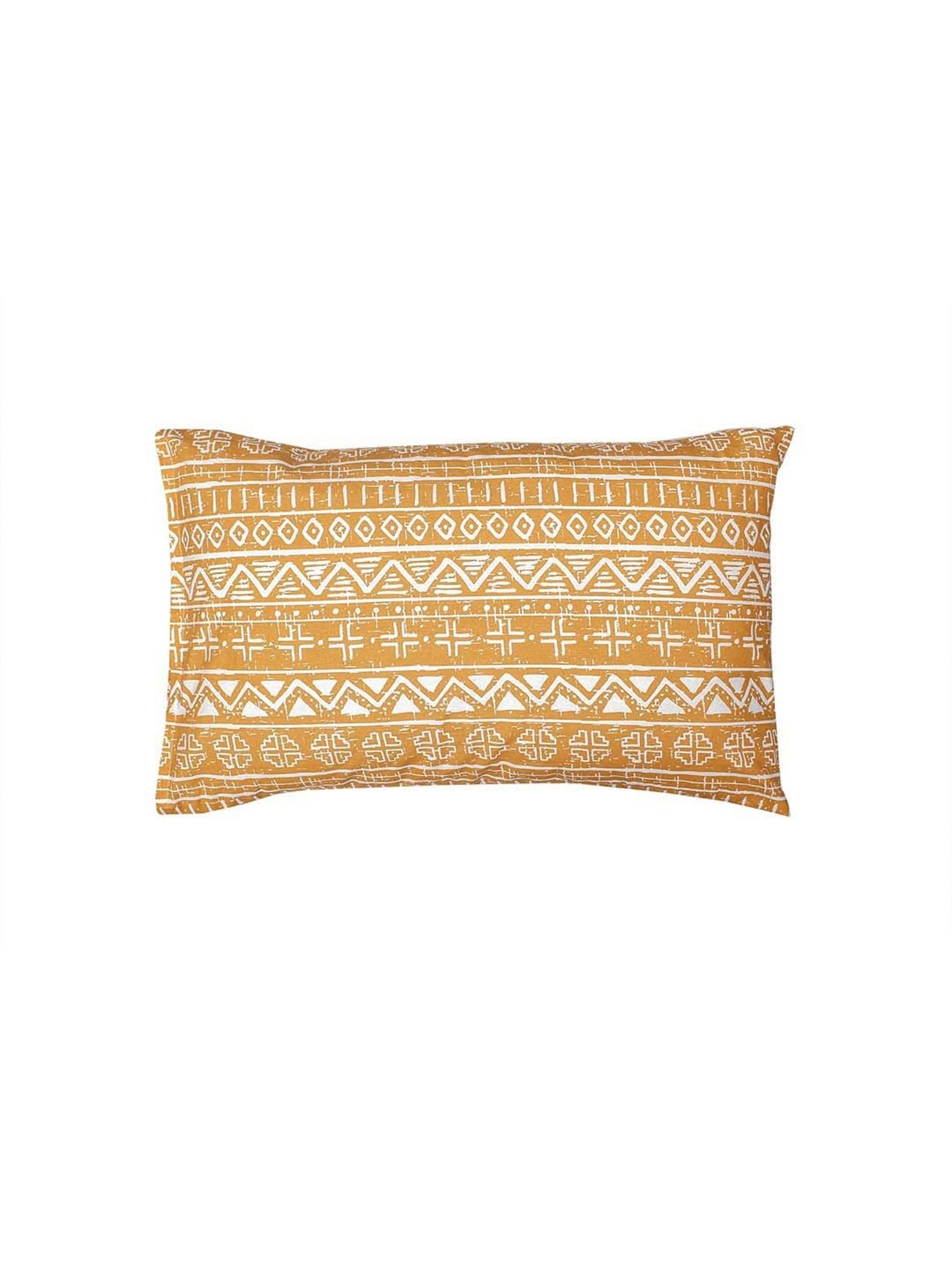 House This Kullu Patti Yellow 150 TC Cotton Fitted Bedsheet with 2 Pillow Covers