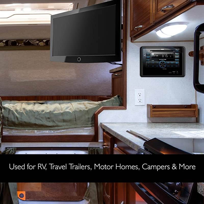 Double DIN In Dash Car Stereo Head Unit Wall Mount RV Audio Video Receiver System with Radio Bluetooth CD DVD Player MP3 USB Includes Remote Control Power and Wiring Harness PLRVST400