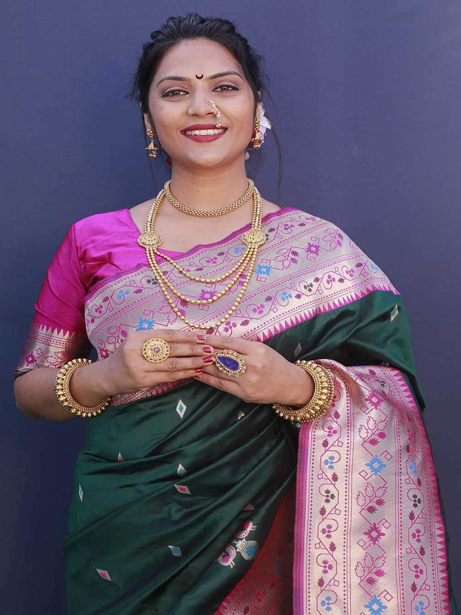 SHUBHKALA Green Silk Woven Saree With Unstitched Blouse